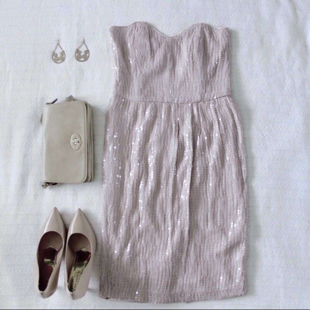 NWT Sequin French Connection Lilac Strapless Dress